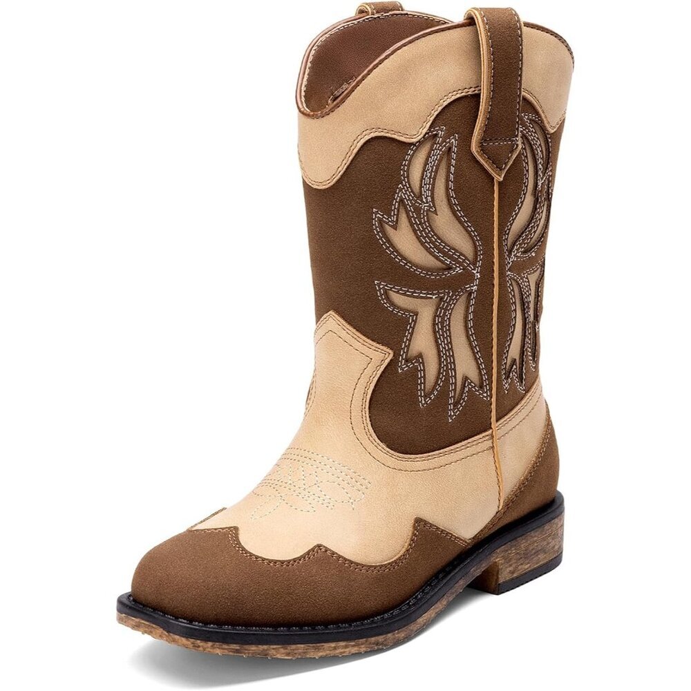 ⚡Girls Brown Camo Square Toe Mid Calf Cowgirl Boots Western Fashion Riding Shoes